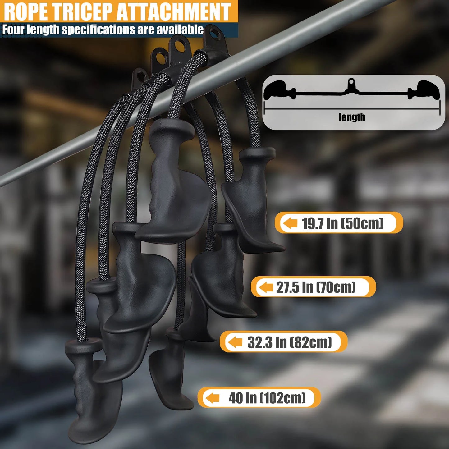 Ergonomic Tricep Rope Pulldown Attachments Upgraded 27 32 40 & 47 Inch Extra Long Triceps Rope Cable Attachments for Gym