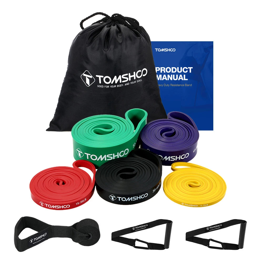 5 Packs Pull Up Assist Bands Set Resistance Loop Bands Powerlifting Exercise Stretch Bands with Door Anchor and Handle Pull Rope