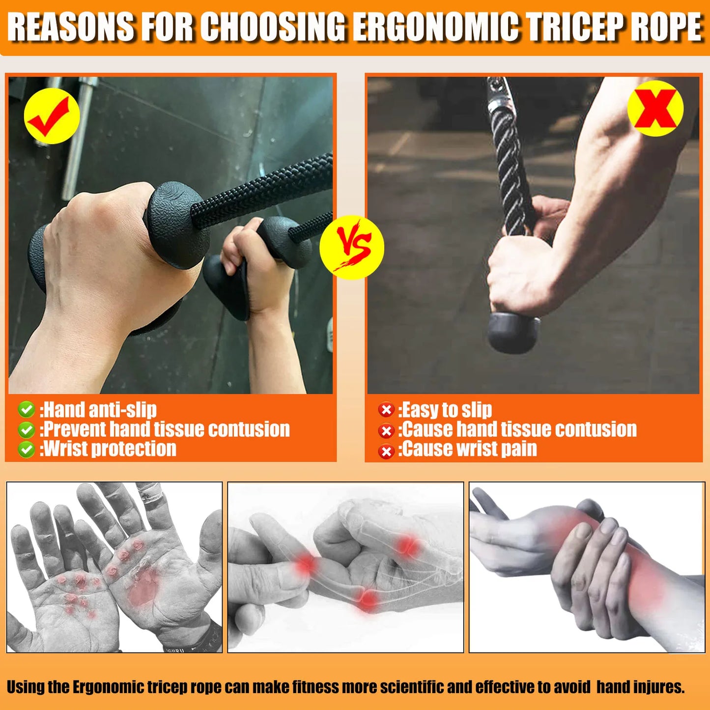 Ergonomic Tricep Rope Pulldown Attachments Upgraded 27 32 40 & 47 Inch Extra Long Triceps Rope Cable Attachments for Gym