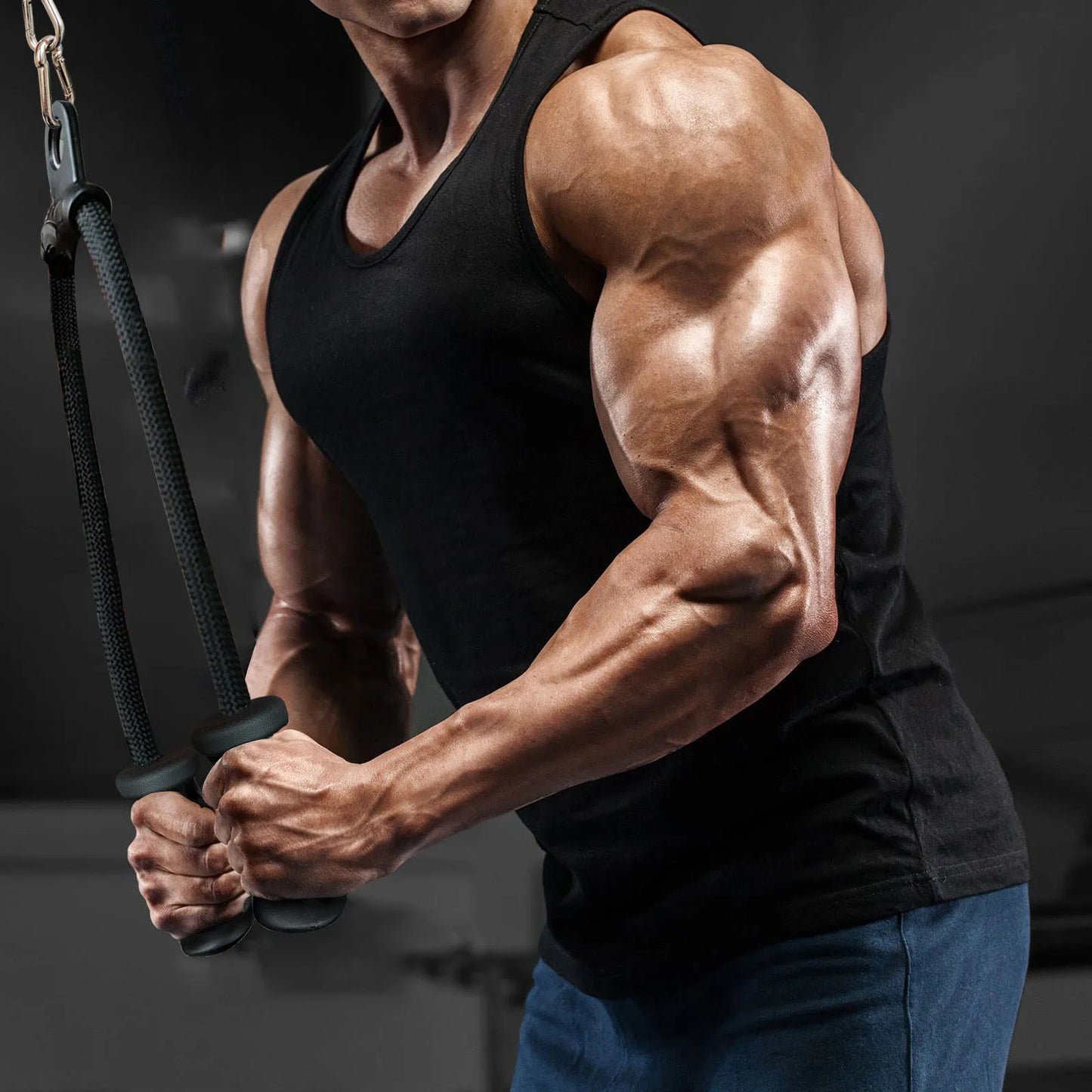 Ergonomic Tricep Rope Pulldown Attachments Upgraded 27 32 40 & 47 Inch Extra Long Triceps Rope Cable Attachments for Gym