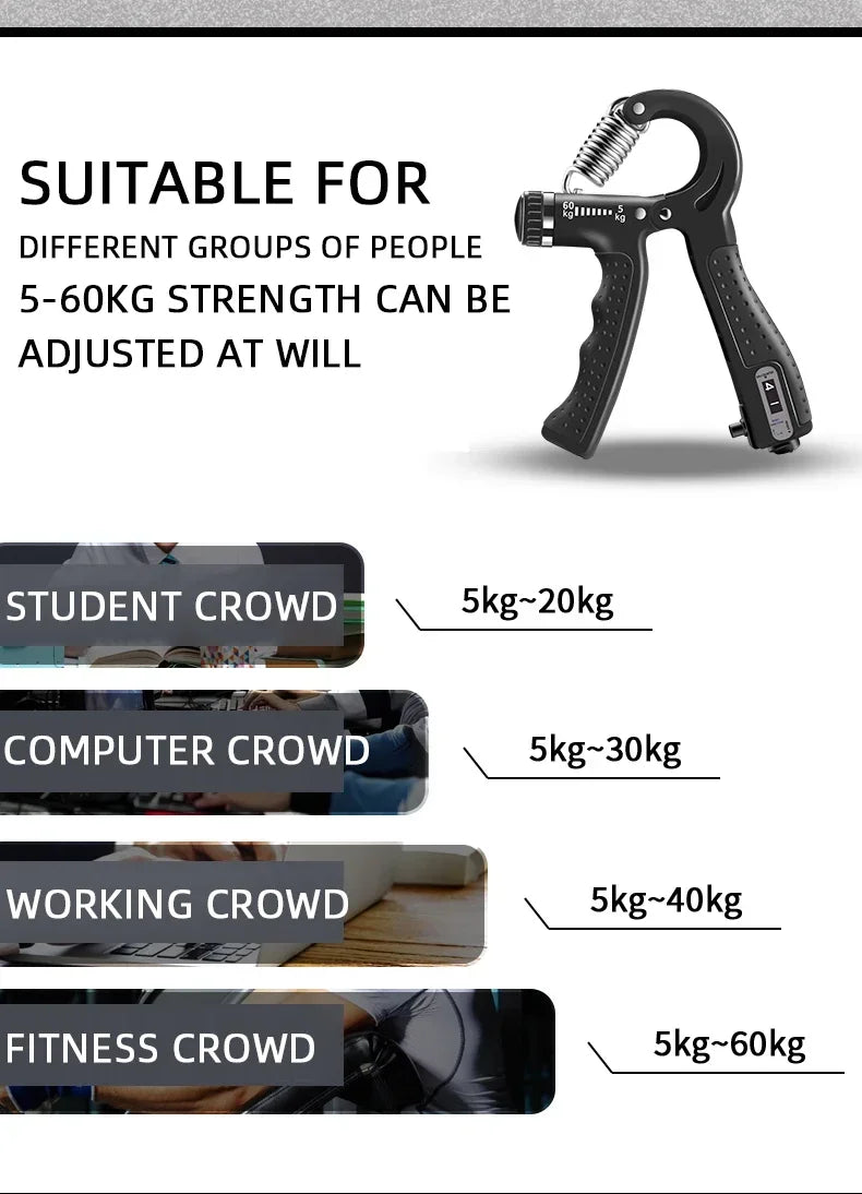 10-100kg Adjustable Hand Grip Strengthener Hand Grip Trainer With Counter Wrist Forearm And Hand Exerciser For Muscle Building